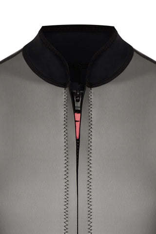 Silver metallic sleeveless springsuit detail