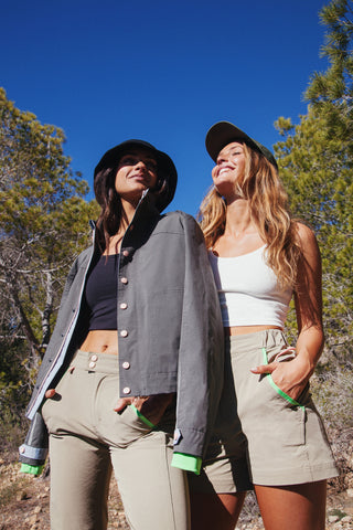 Model wearing Outdoor Hiking pants and No buns out Hiiking short